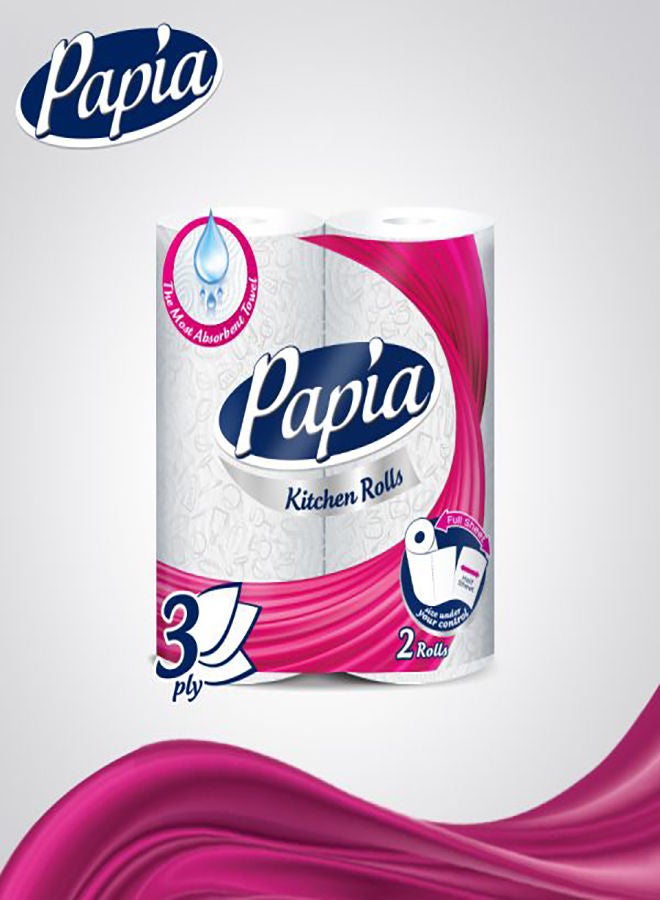 Papia Pack Of 2 Kitchen Paper Roll White  - Image 3
