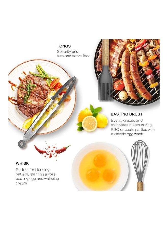 XiuWoo 11-Piece Silicone Kitchen Utensils Set Multicolour one size - Image 5