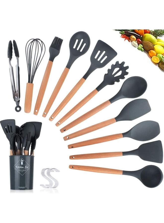 XiuWoo 12-Piece Cooking Utensil Set Black/Brown One Size - Image 1
