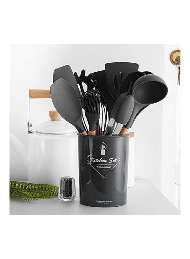 XiuWoo 12-Piece Cooking Utensil Set Black/Brown One Size - Image 2