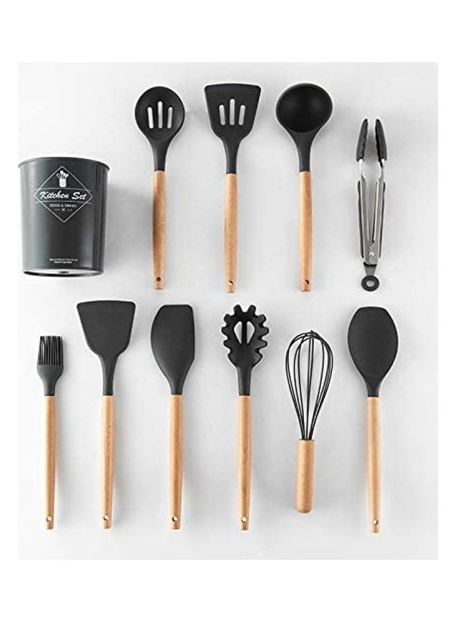 XiuWoo 12-Piece Cooking Utensil Set Black/Brown One Size - Image 3