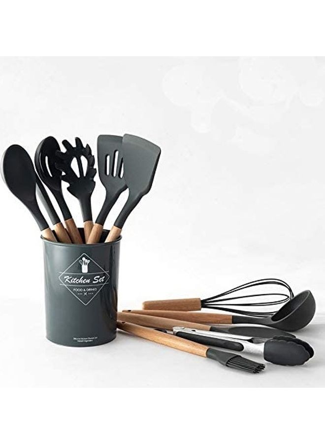 XiuWoo 12-Piece Cooking Utensil Set Black/Brown One Size - Image 4
