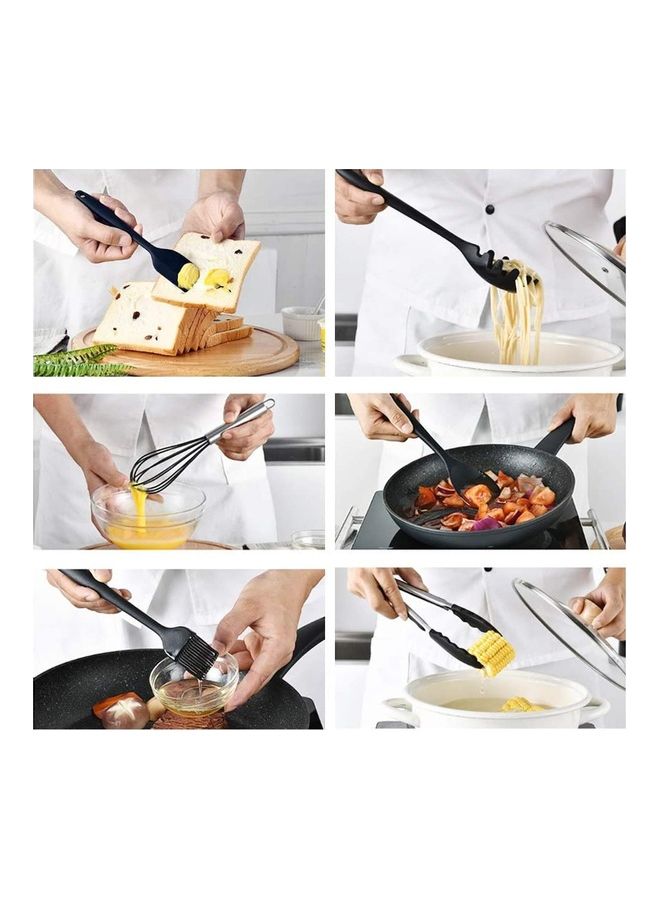 XiuWoo 11-Piece Silicone Kitchen Utensils Set Black one sizecm - Image 3