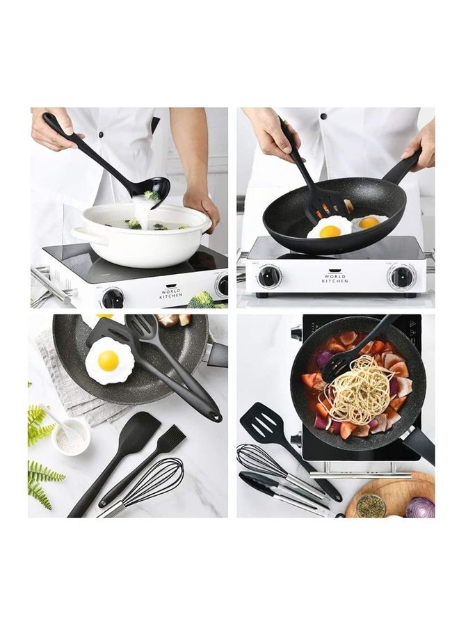 XiuWoo 11-Piece Silicone Kitchen Utensils Set Black one sizecm - Image 4