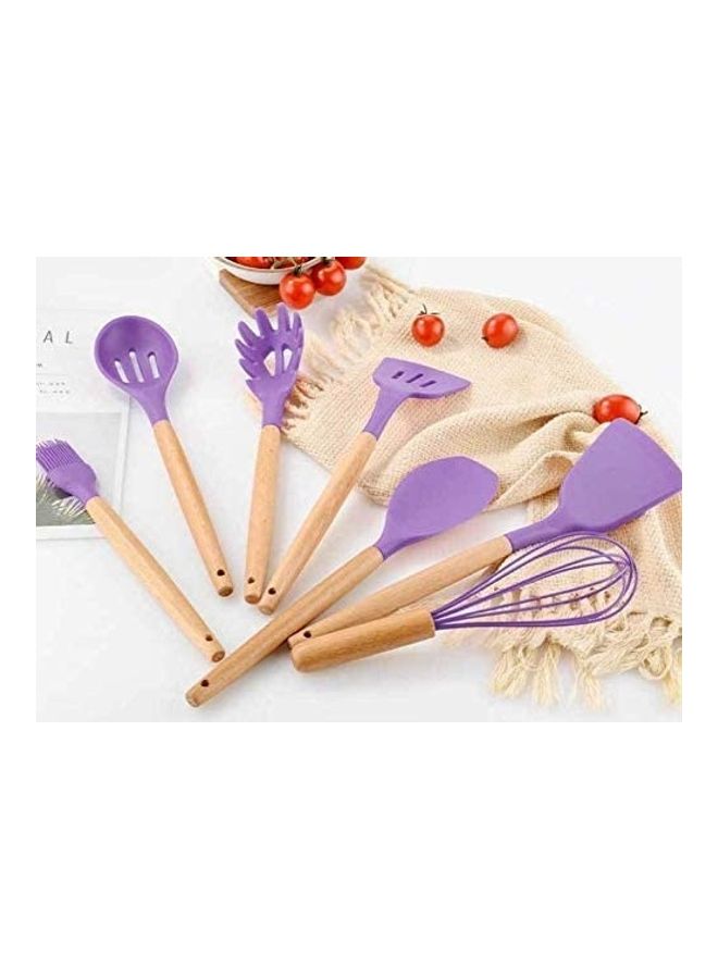 XiuWoo 12-Piece Silicone Wooden Handle Kitchen Utensil Set With Holder Purple/Brown One Size - Image 2