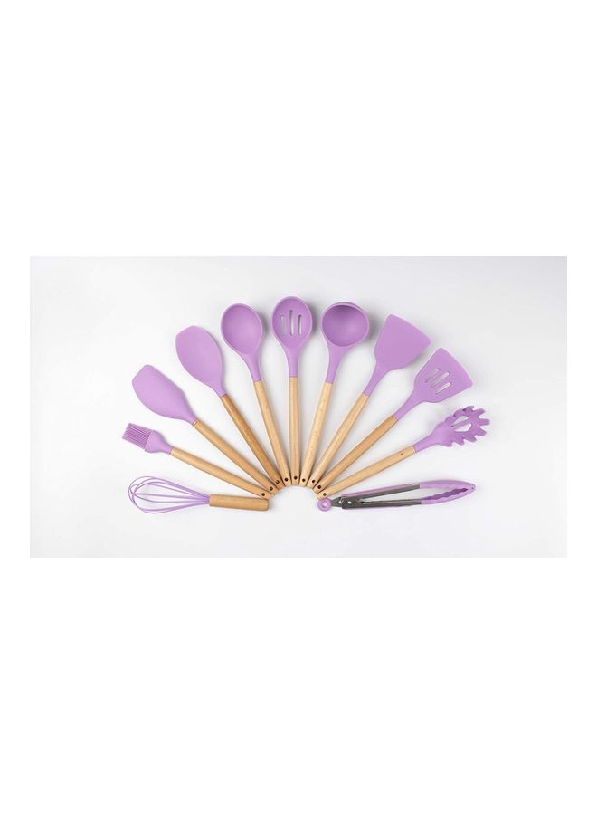 XiuWoo 12-Piece Silicone Wooden Handle Kitchen Utensil Set With Holder Purple/Brown One Size - Image 5