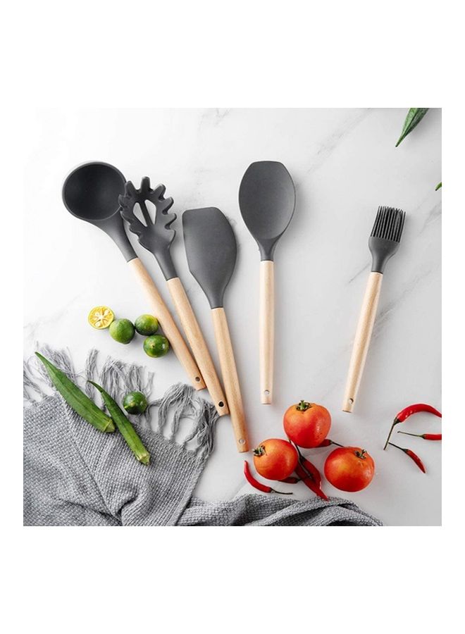 XiuWoo 11-Piece Silicone Cooking Utensil Set Black/Beige one sizecm - Image 2