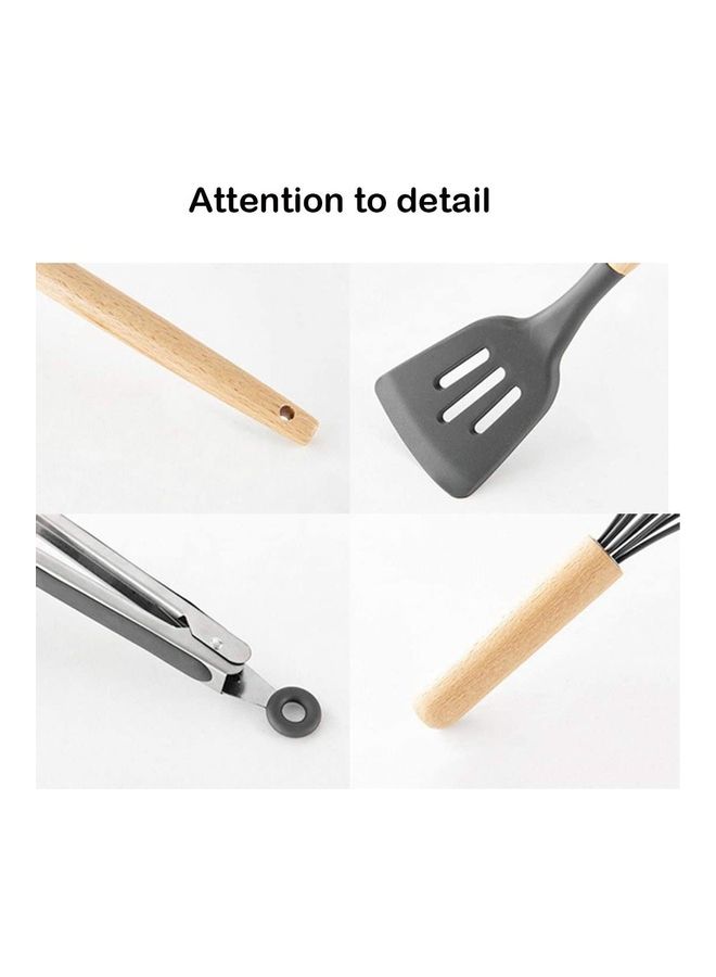 XiuWoo 11-Piece Silicone Cooking Utensil Set Black/Beige one sizecm - Image 4