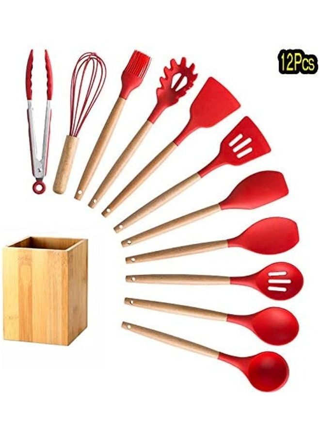 XiuWoo 12-Piece Silicone Kitchen Utensils Set Beige/Red one sizecm  - Image 1