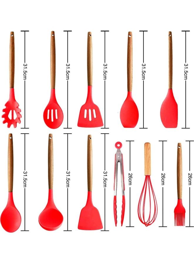 XiuWoo 12-Piece Silicone Kitchen Utensils Set Beige/Red one sizecm  - Image 3