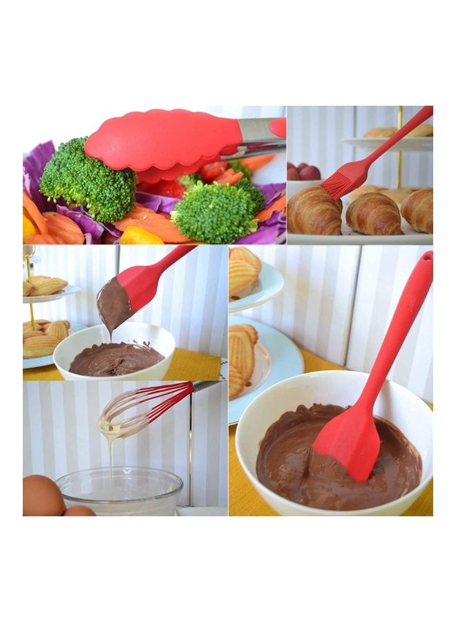 XiuWoo 11-Piece Silicone Cooking Utensils Set Red/Silver One Size - Image 5