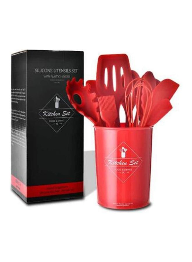 شو وو طقم أدوات طبخ من السيليكون مع حامل - من 11 قطعة أحمر One Size - Image 1