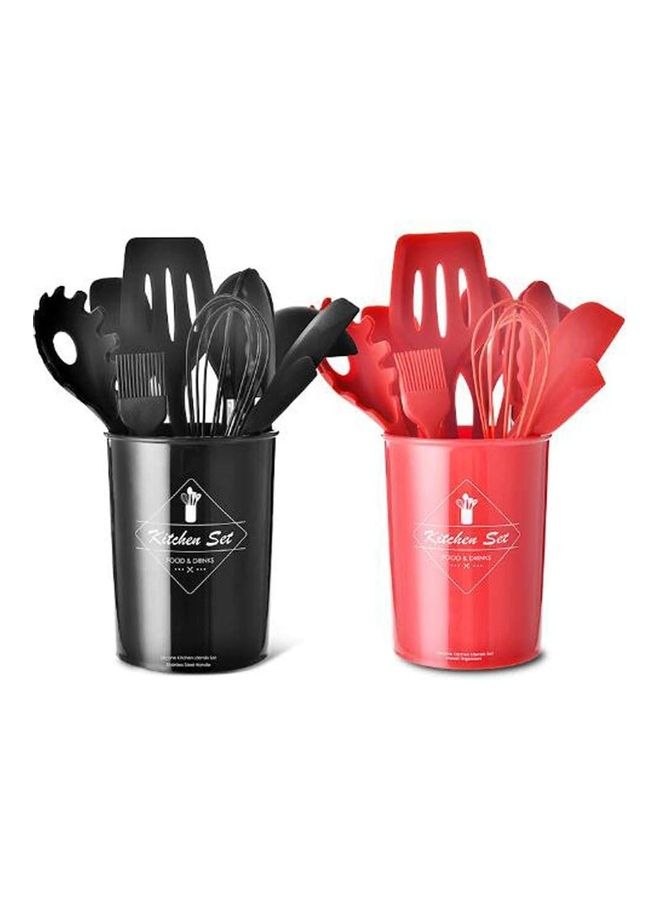 شو وو طقم أدوات طبخ من السيليكون مع حامل - من 11 قطعة أحمر One Size - Image 3