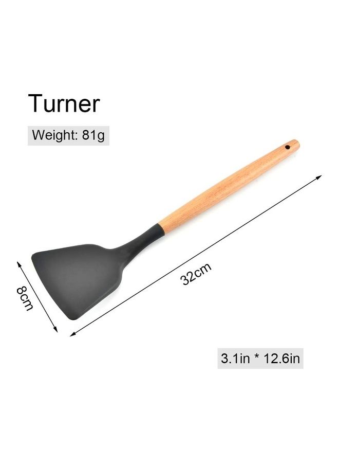 XiuWoo 11-Piece Silicone Wooden Handle Kitchen Utensil Set Black/Brown One Size - Image 2