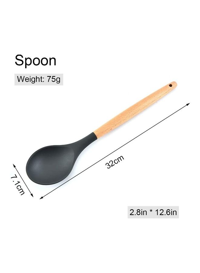 XiuWoo 11-Piece Silicone Wooden Handle Kitchen Utensil Set Black/Brown One Size - Image 4