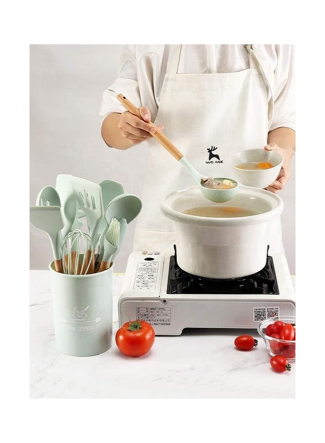 XiuWoo 13-Piece Silicone Cooking Utensil Set Beige/Green one sizecm  - Image 3