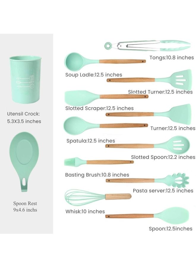 شو وو مجموعة أدوات مطبخ بمقبض خشبي من 13 قطعة أخضر / بني One Size  - Image 3