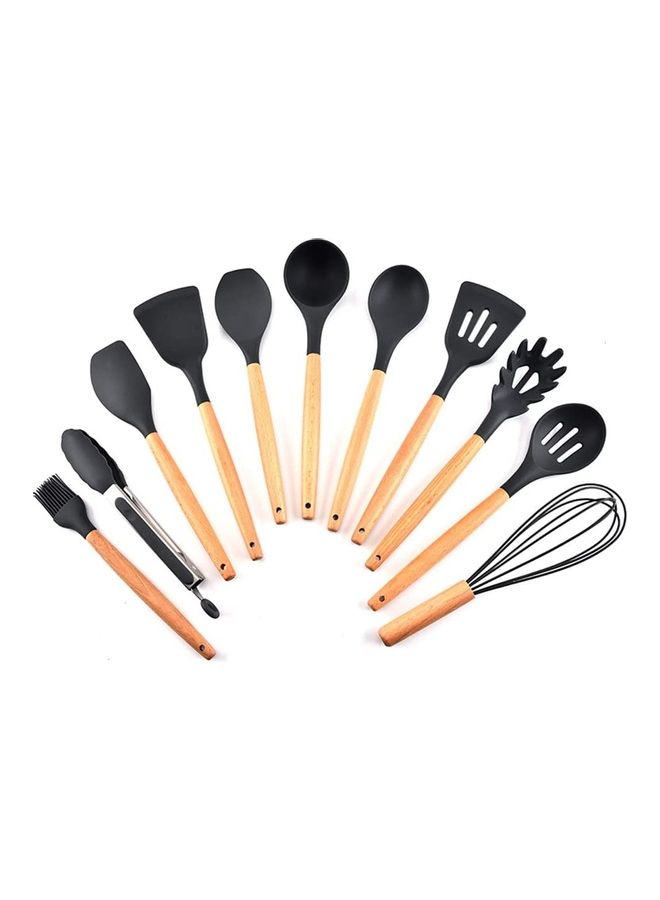 XiuWoo 11-Piece Silicone Kitchen Utensils Set Black/Beige one sizecm - Image 1
