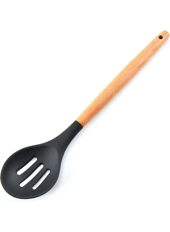 XiuWoo 11-Piece Silicone Kitchen Utensils Set Black/Beige one sizecm - Image 3