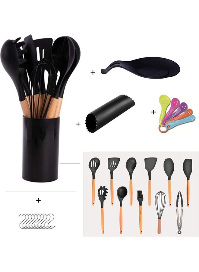 XiuWoo 16-Piece Silicone Kitchen Utensils Cooking Spoon Set Beige/Black one sizecm  - Image 1