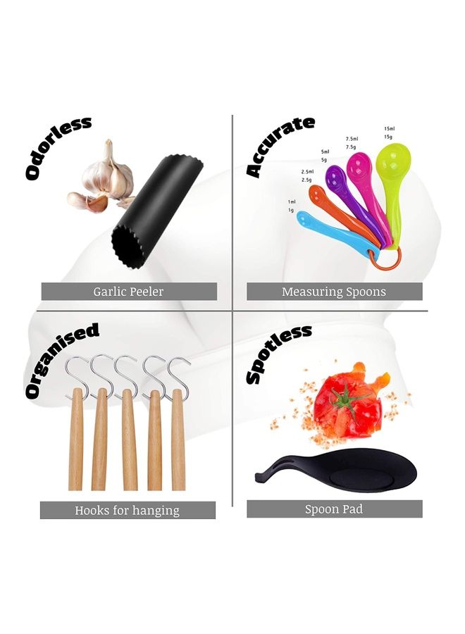 XiuWoo 16-Piece Silicone Kitchen Utensils Cooking Spoon Set Beige/Black one sizecm  - Image 3