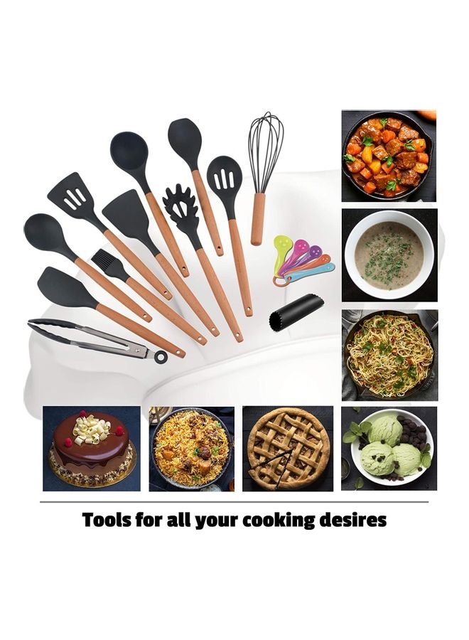 XiuWoo 16-Piece Silicone Kitchen Utensils Cooking Spoon Set Beige/Black one sizecm  - Image 4