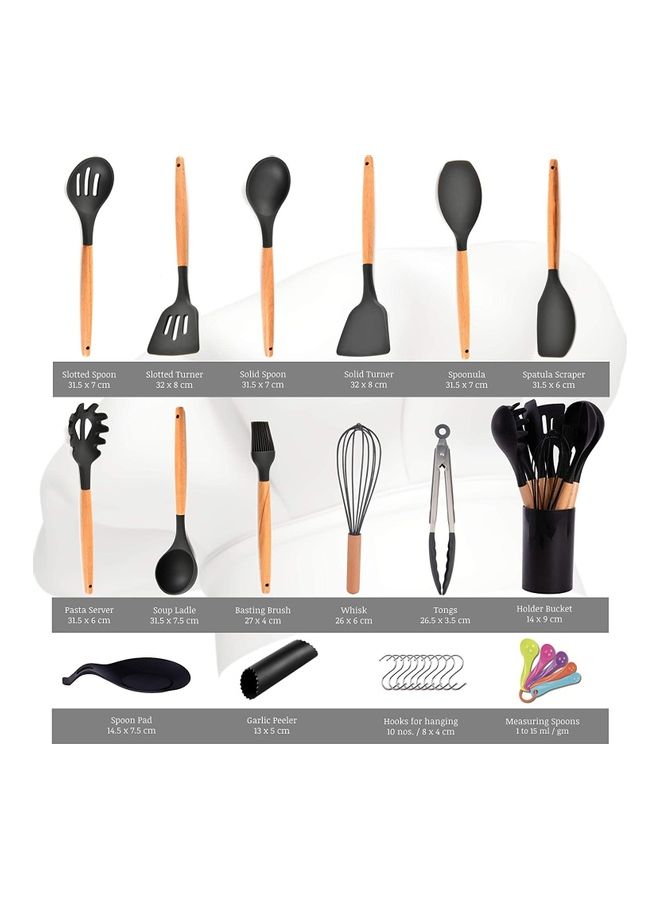 XiuWoo 16-Piece Silicone Kitchen Utensils Cooking Spoon Set Beige/Black one sizecm  - Image 5