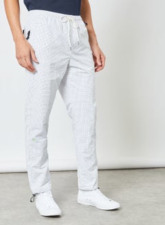 Checkered Drawstring Pants White