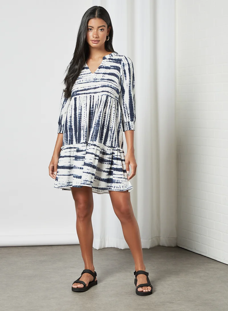 VERO MODA Tie Dye Mini Dress White/Blue