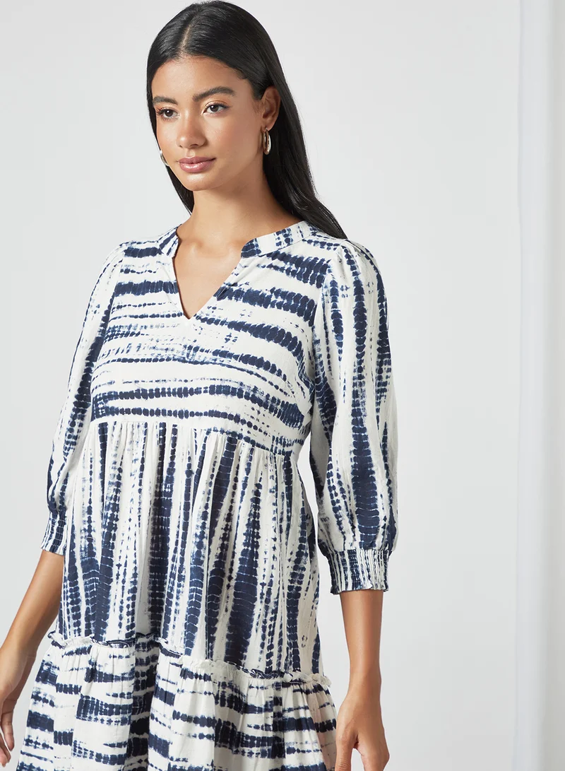 VERO MODA Tie Dye Mini Dress White/Blue