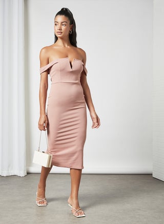 Notched Neck Bodycon Dress Pink