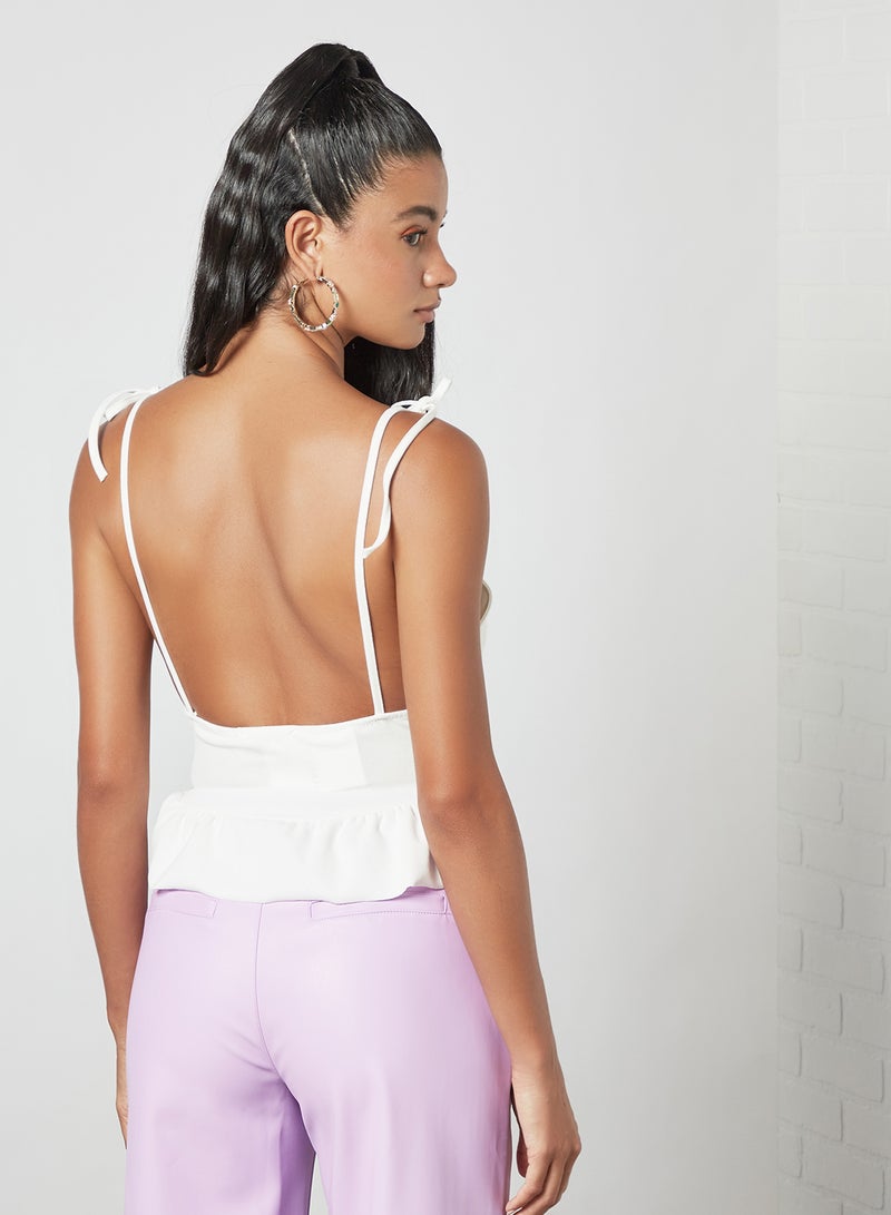 FEMME LUXE Ruffle Hem Strap Top White - Image 4