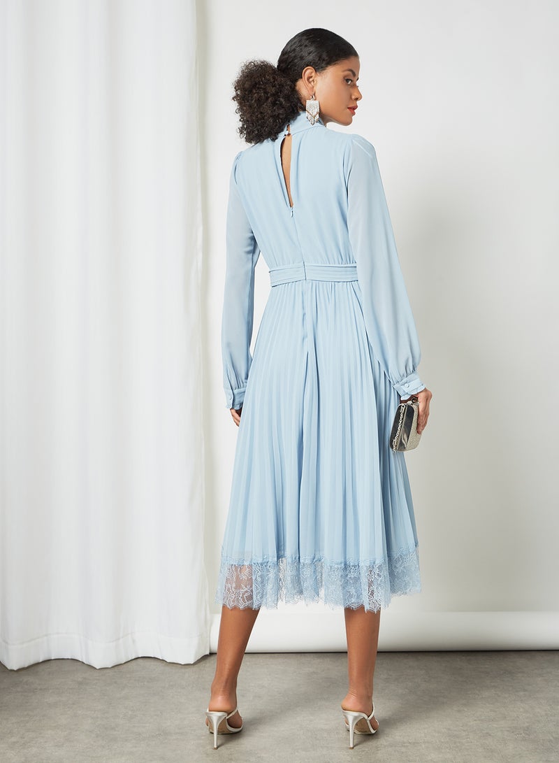 VERO MODA Pleated Lace Trim Dress Blue Fog  - Image 2