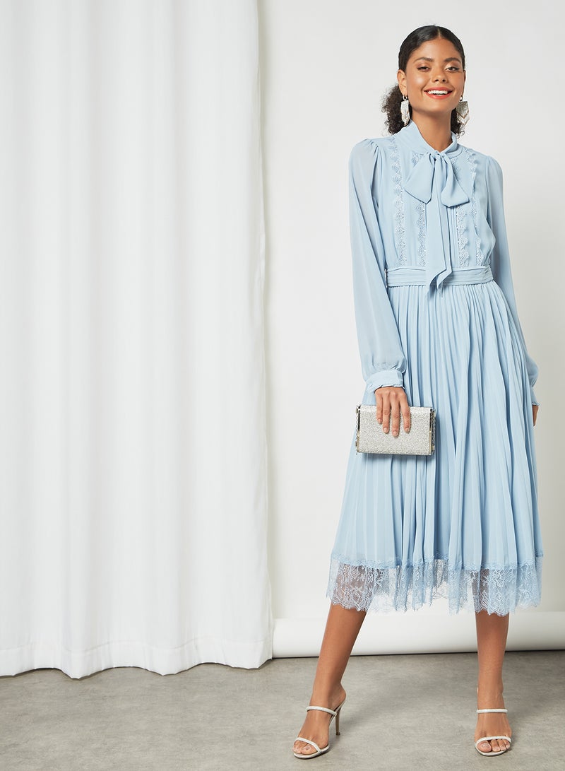 VERO MODA Pleated Lace Trim Dress Blue Fog  - Image 4