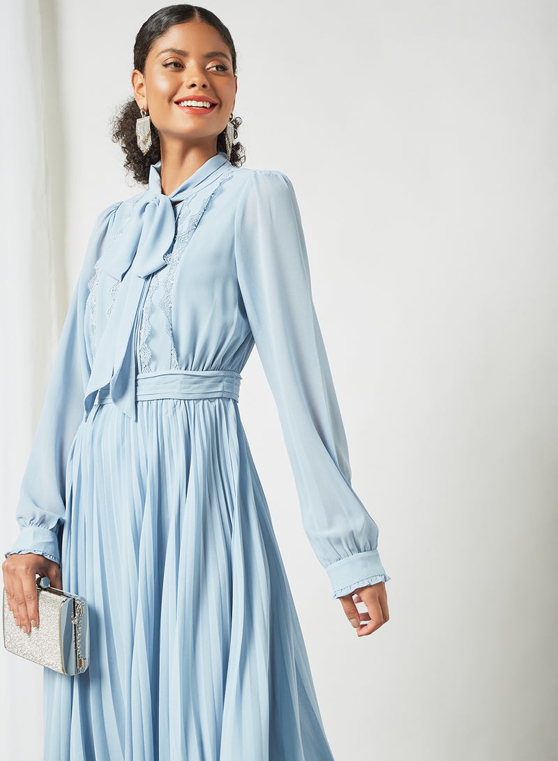 VERO MODA Pleated Lace Trim Dress Blue Fog  - Image 3