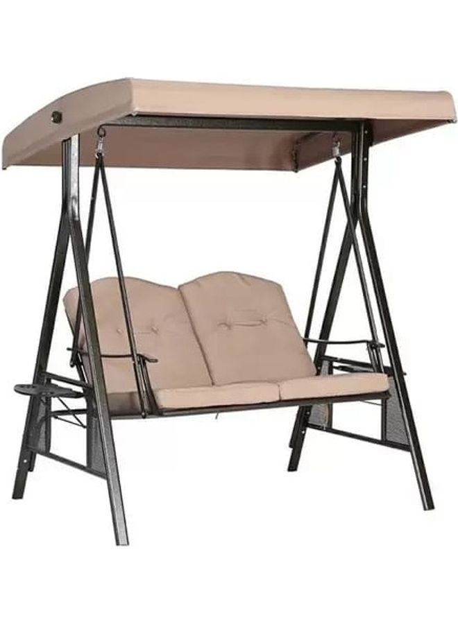 Generic 2-Seater Outdoor Garden Metal Swing Chair With Canopy Khaki 160x125x180cm  - Image 1