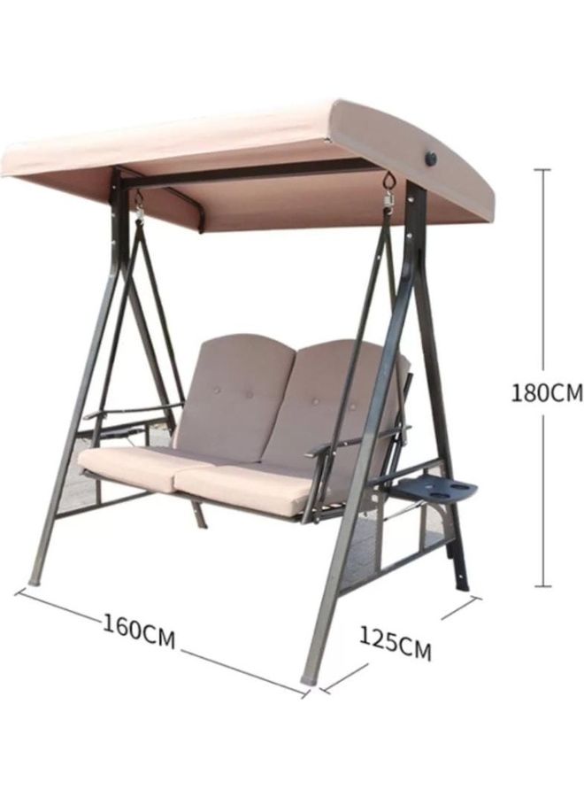 Generic 2-Seater Outdoor Garden Metal Swing Chair With Canopy Khaki 160x125x180cm  - Image 2