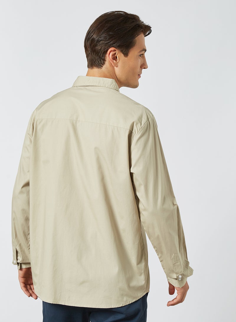 STATE 8 Plain Poplin Long Sleeve Shirt Beige  - Image 4