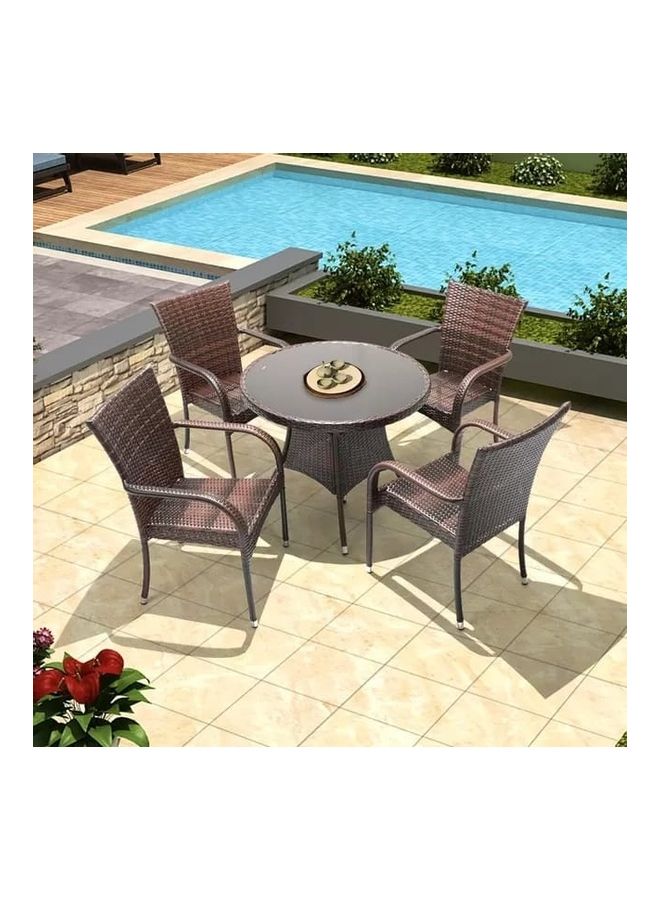 ماركة غير محددة Outdoor Furniture Rattan 4 Pieces Arm Chairs and 1 Round Table Brown 165x35x95cm  - Image 1