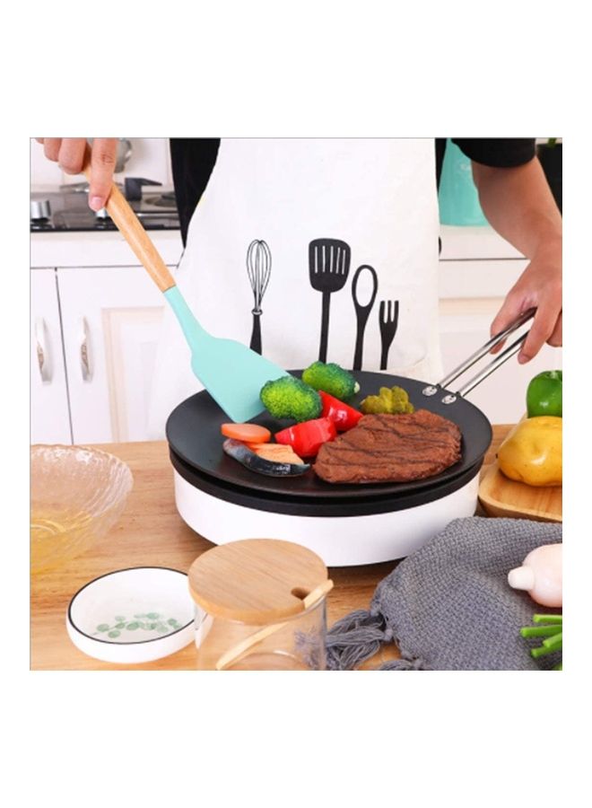 XiuWoo 11-Piece Silicone Wooden Handle Kitchen Utensil Set With Holder Green/Brown One Size - Image 4