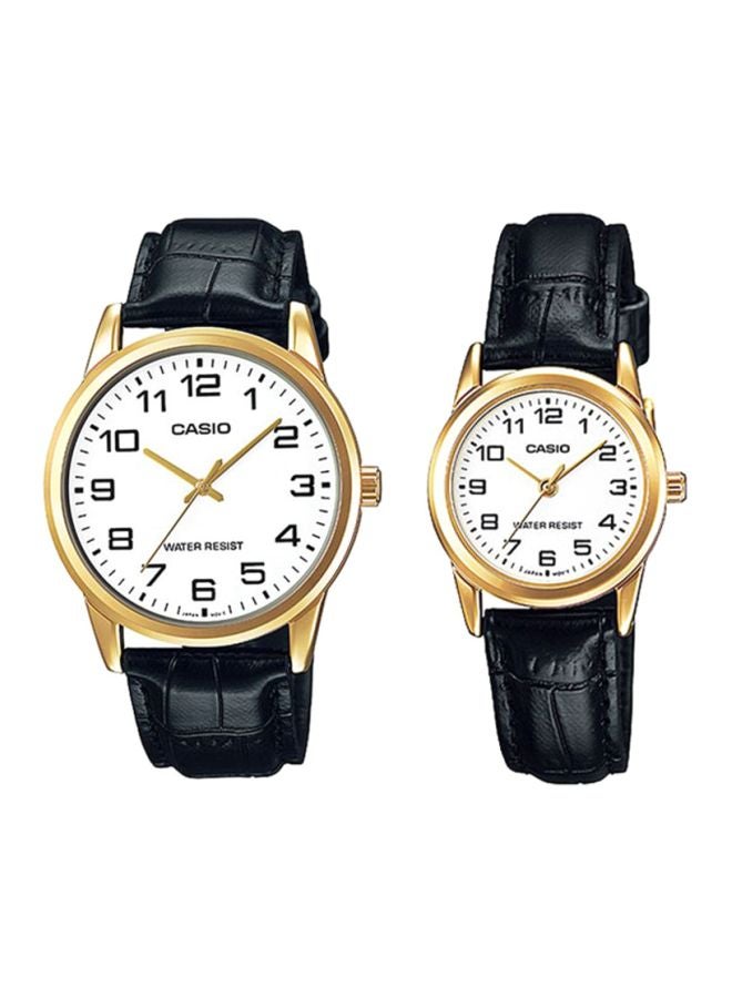 CASIO unisex 2-Piece Leather Analog Watch Set MTP-V001GL-7B + LTP-V001GL-7B  - Image 1