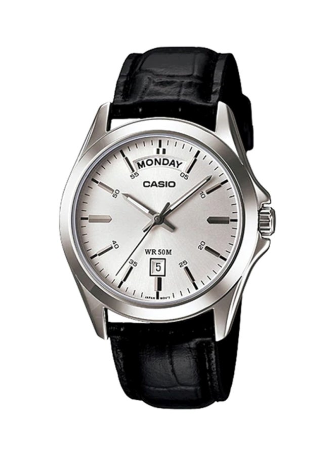 CASIO Men's Leather Analog Wrist Watch MTP-1370L-7AVDF - 40 mm - Black - Image 1