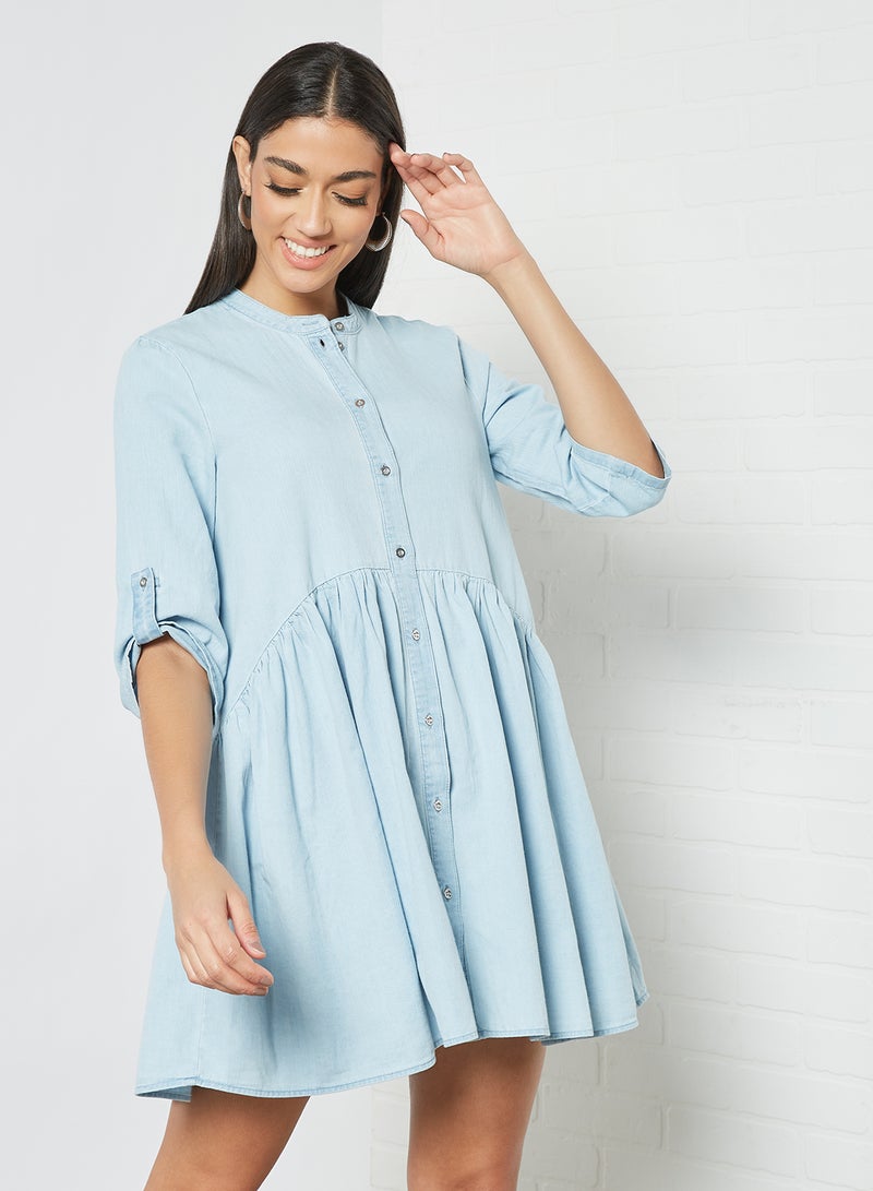 ONLY - Button Down Shirt Dress Light Blue - Image 1