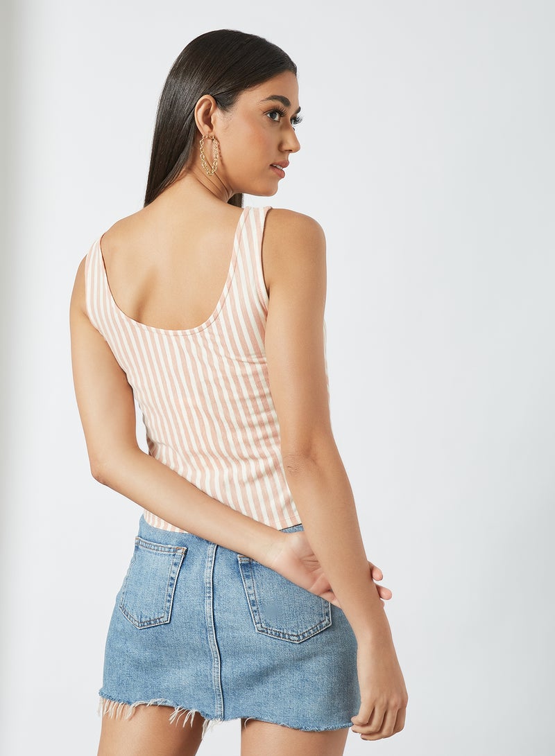 ONLY - Striped Button Placket Top Peach - Image 1