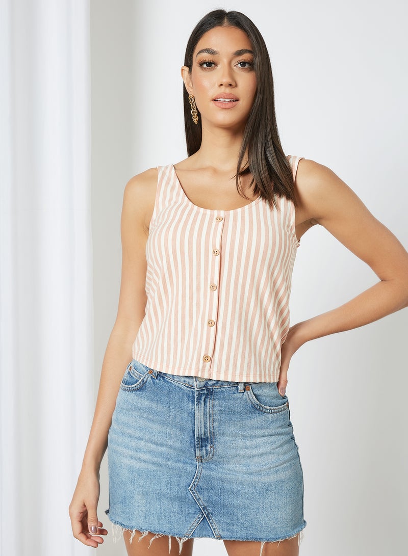 ONLY - Striped Button Placket Top Peach - Image 1