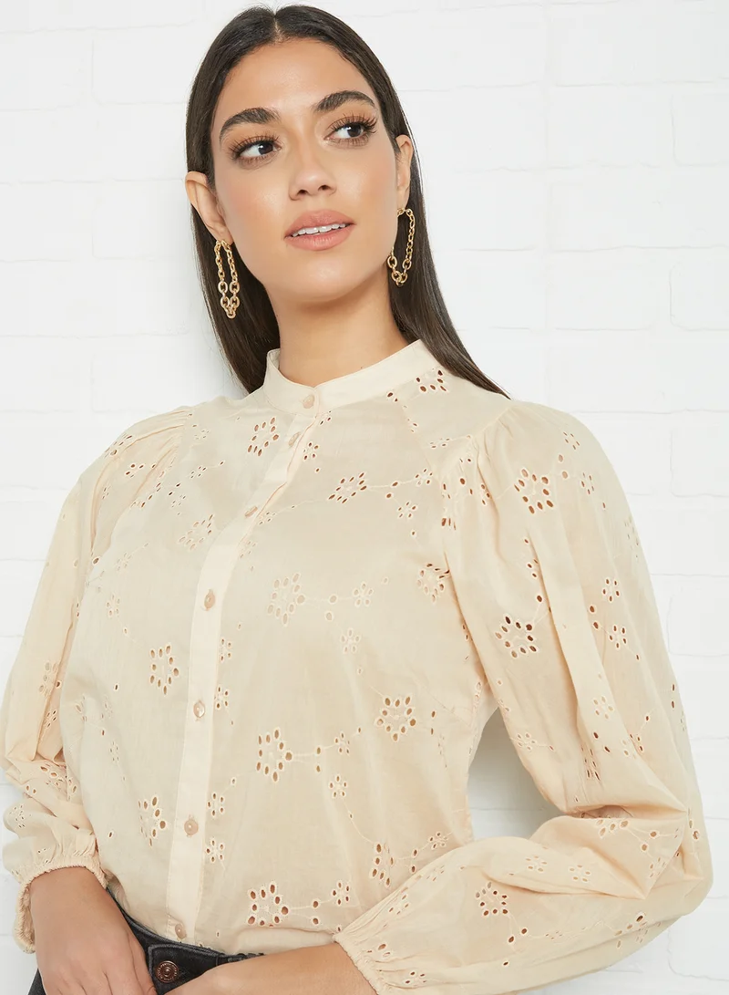 PIECES Broderie Shirt Brown
