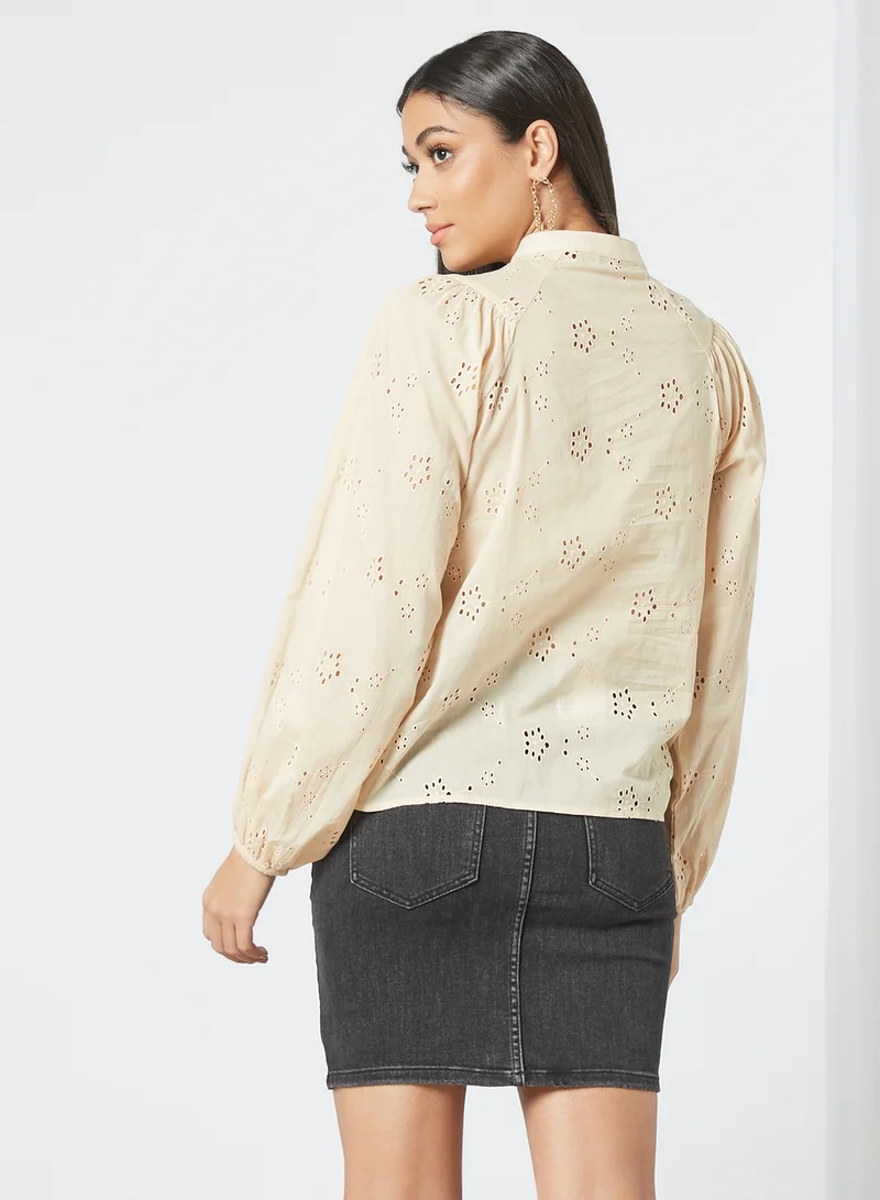 PIECES Broderie Shirt Brown