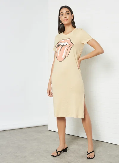 ONLY Rolling Stones Midi Dress Beige