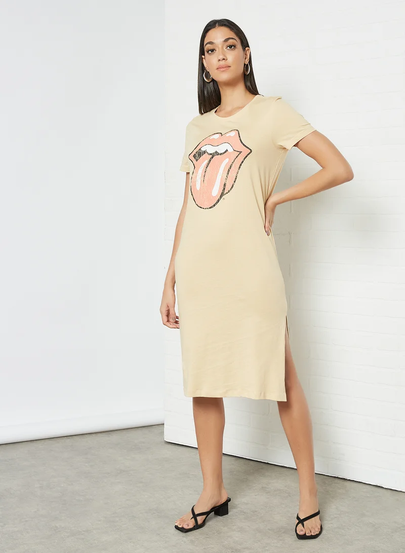 ONLY Rolling Stones Midi Dress Beige
