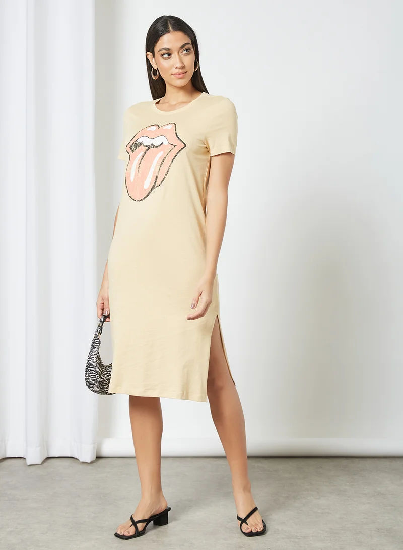 ONLY Rolling Stones Midi Dress Beige